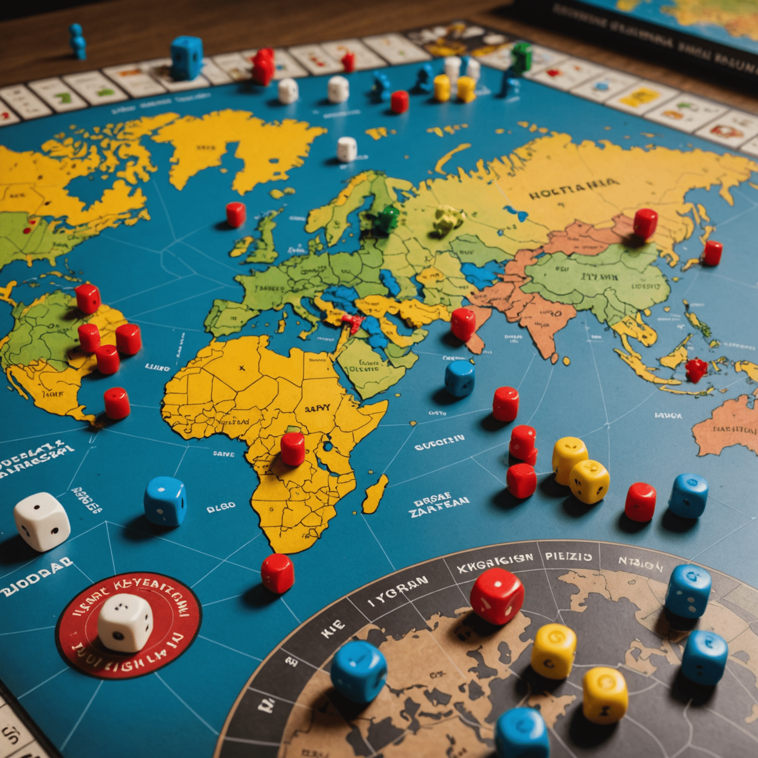 A close-up of the Pandemic board game set up, showing the world map with disease cubes and player pawns. The image includes elements representing Kyrgyzstan and surrounding regions.